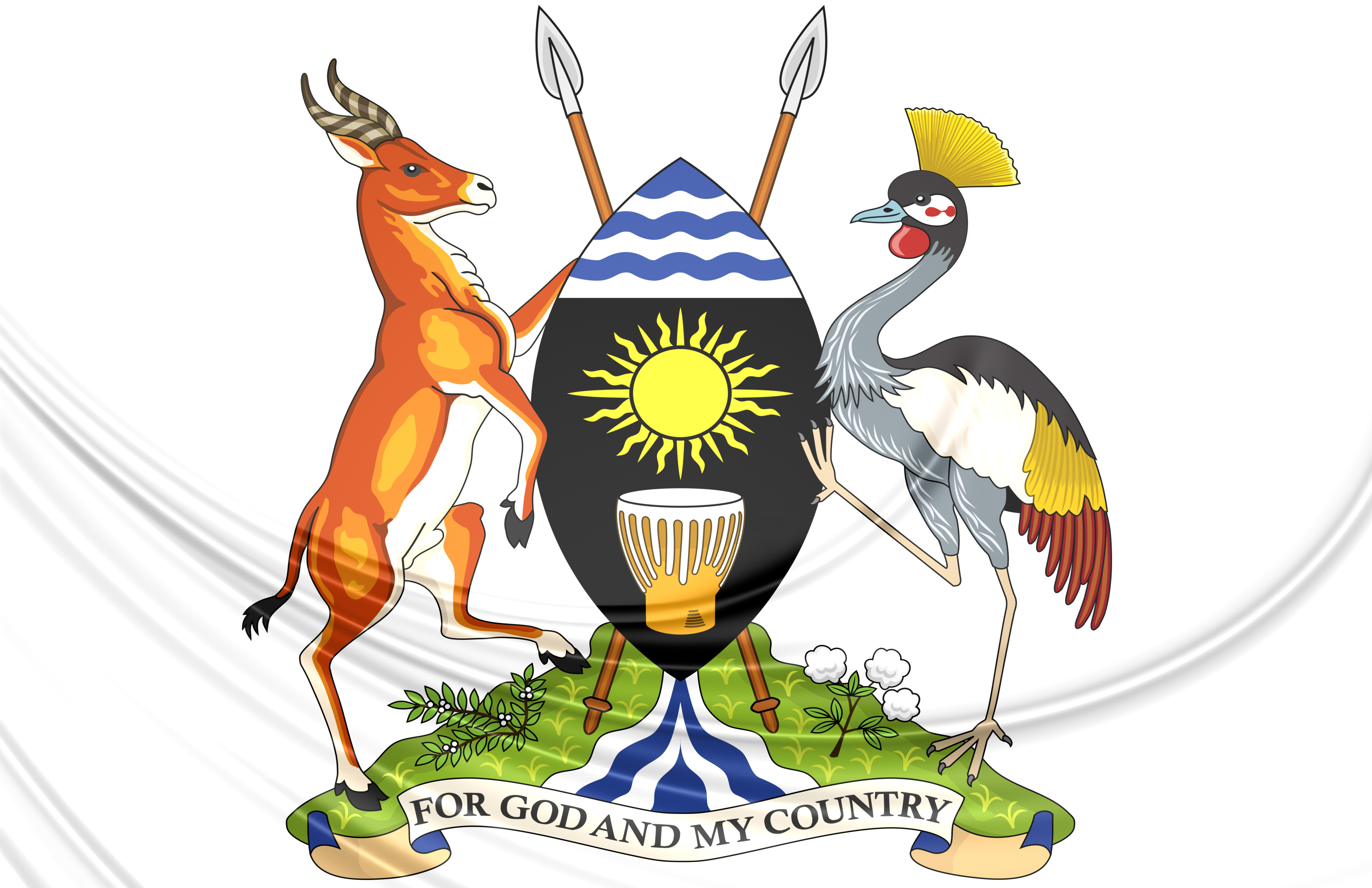 3D Uganda Coat of Arms. Close Up.